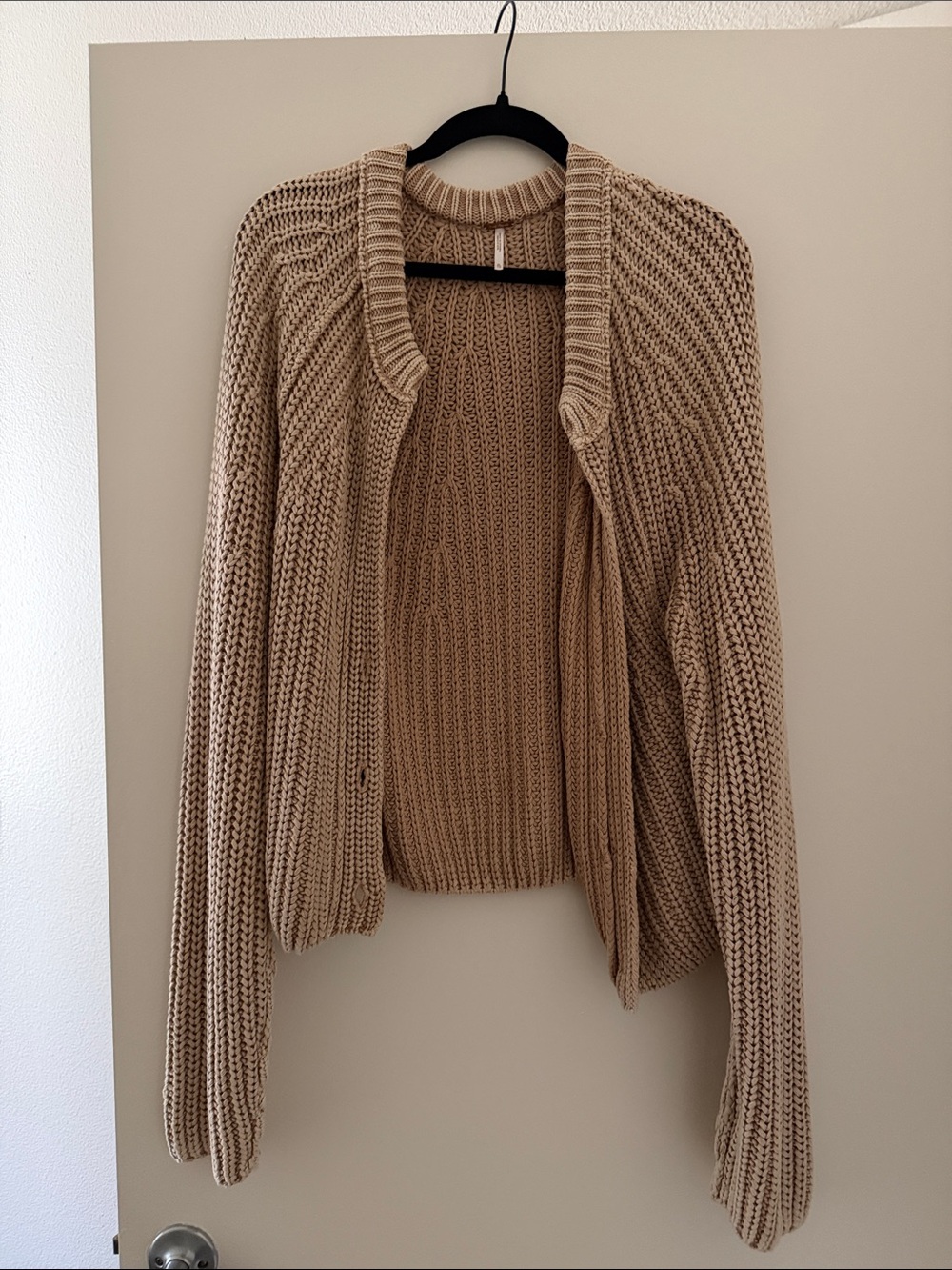 Free People Open-Front Chunky Knit Cardigan in Beige
